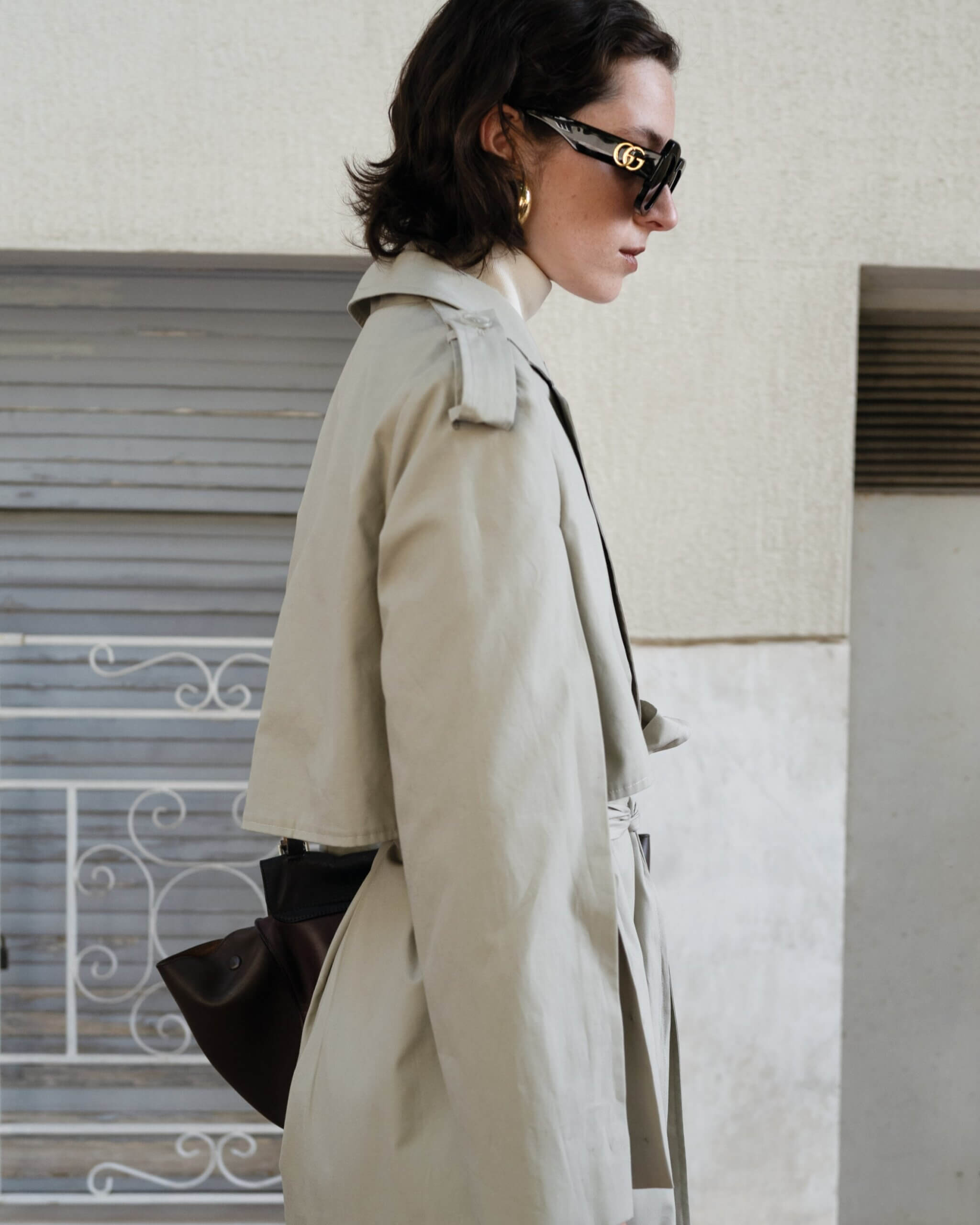 Cotton Trench Coat w/ Statement Sleeves