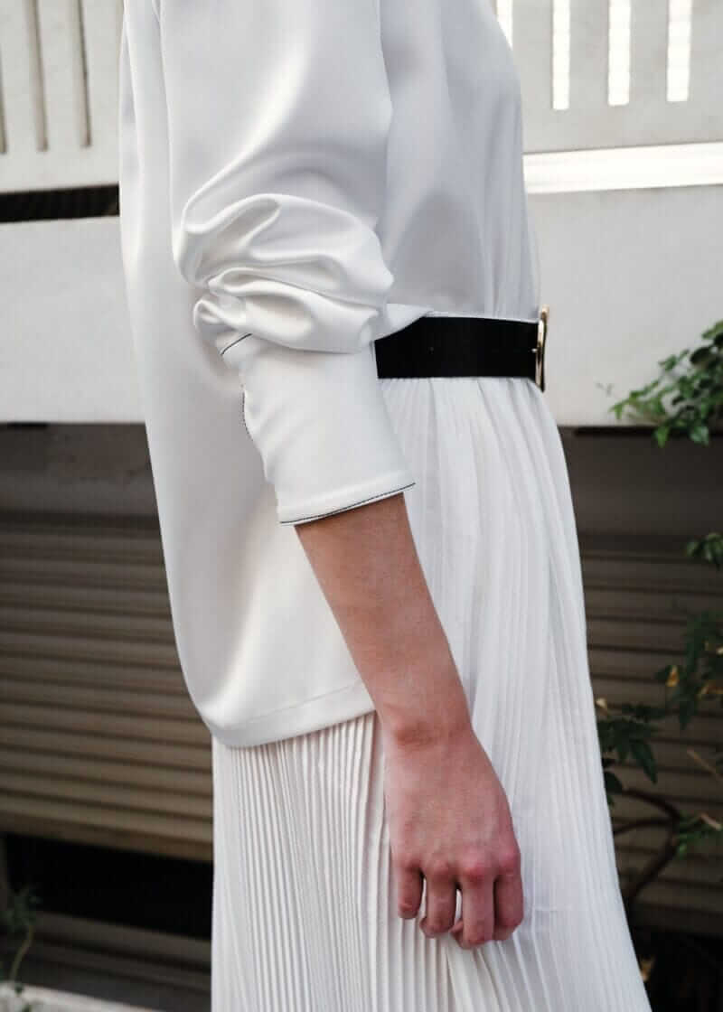 Alternative view of Off White Satin Blouse w/ Black Stitches