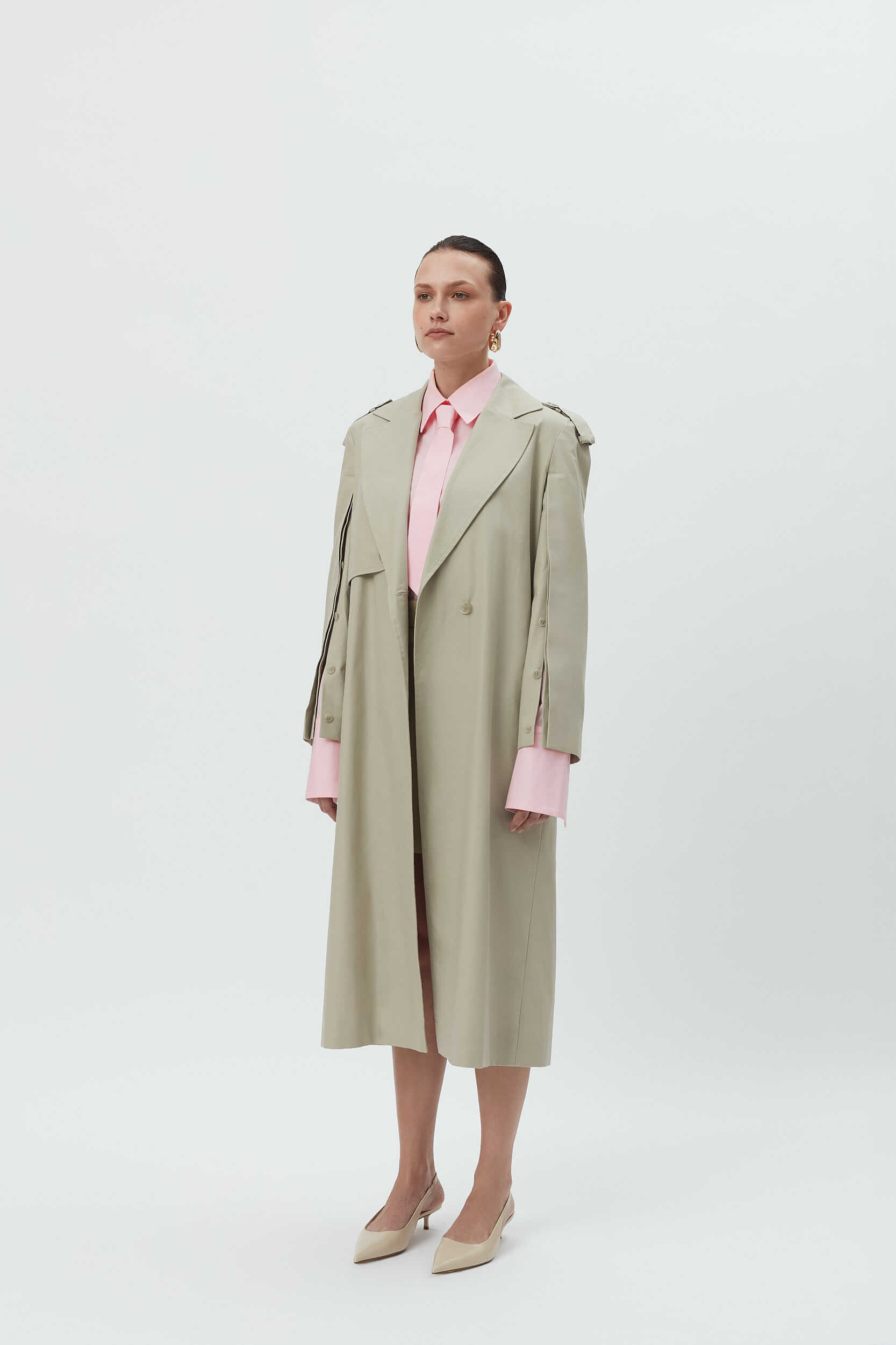 Cotton Trench Coat w/ Statement Sleeves - Image 4