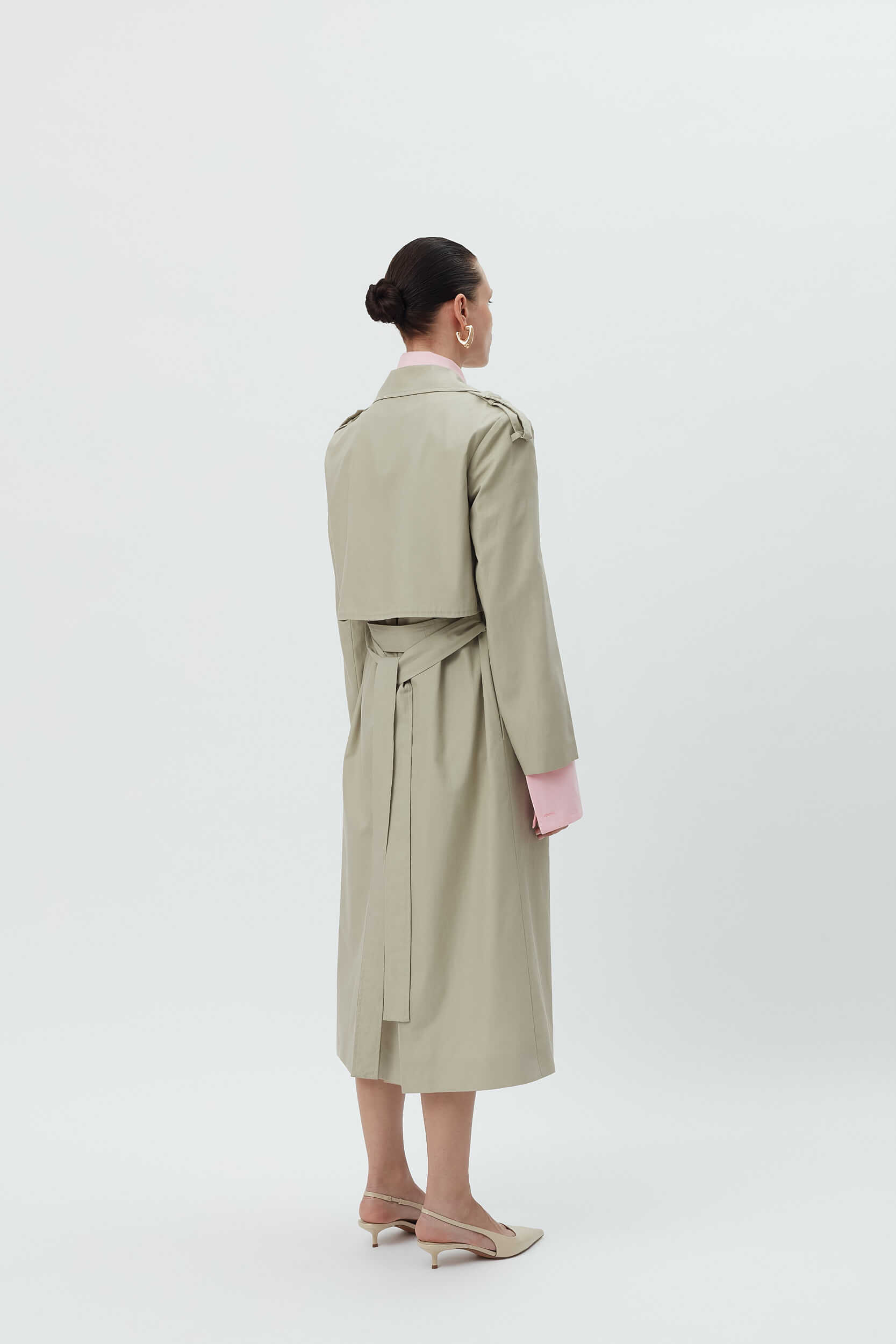 Cotton Trench Coat w/ Statement Sleeves - Image 3